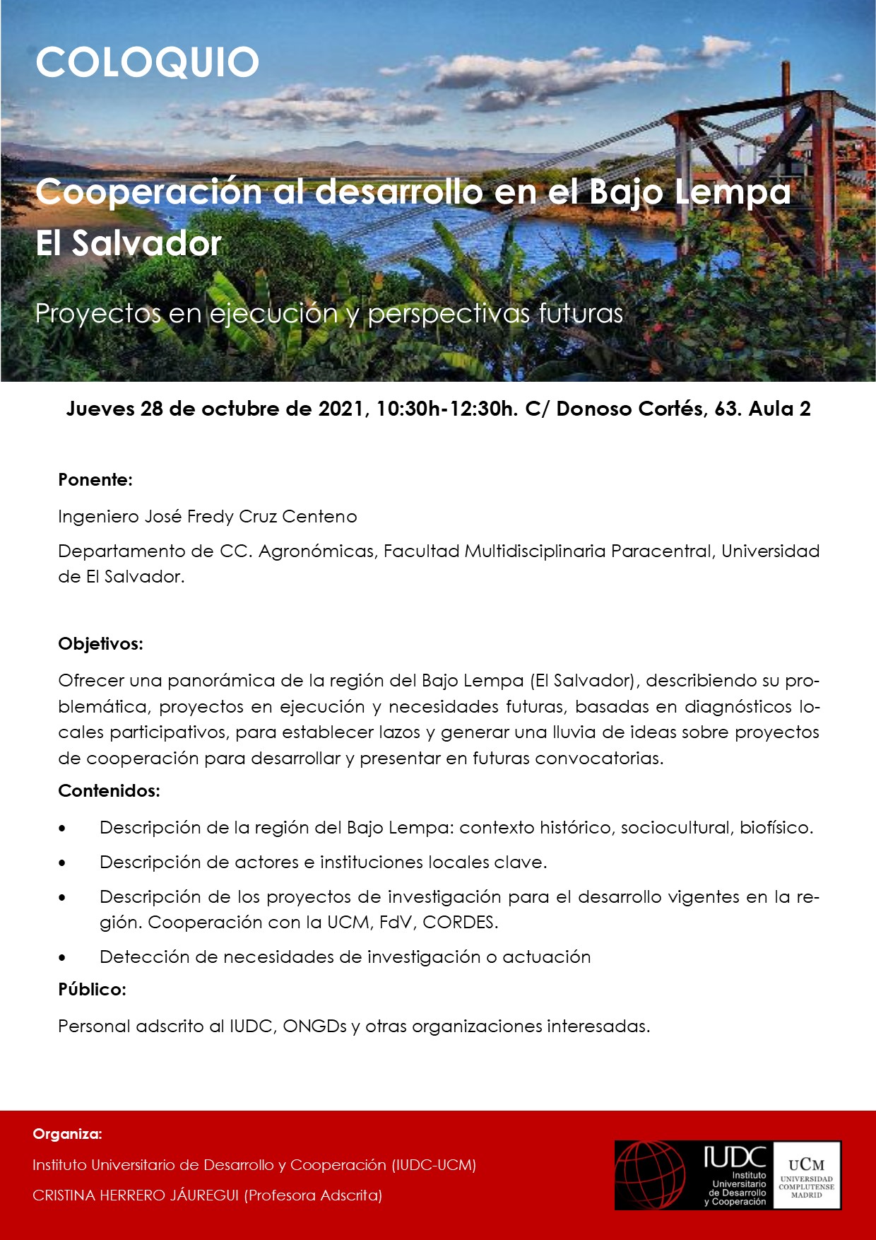 COLOQUIO. Cooperación al desarrollo en el Bajo Lempa El Salvador. Proyectos en ejecución y perspectivas futuras